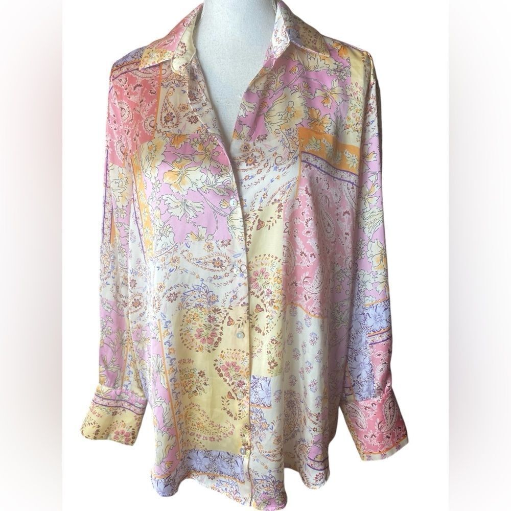 Zara Patchwork Mixed Print Button Up Front Camp C… - image 1